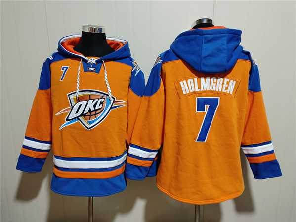 Men's Oklahoma City Thunder #7 Chet Holmgren Orange Blue Lace-Up Pullover Hoodie,We sell and wholesale Men's Oklahoma City Thunder #7 Chet Holmgren Orange Blue Lace-Up Pullover Hoodie on line form chian!